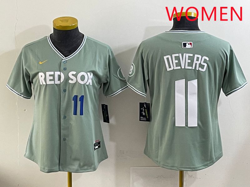 Women 2025 Boston Red Sox #11 Devers Light Green Joint Name Nike MLB Jersey style 7